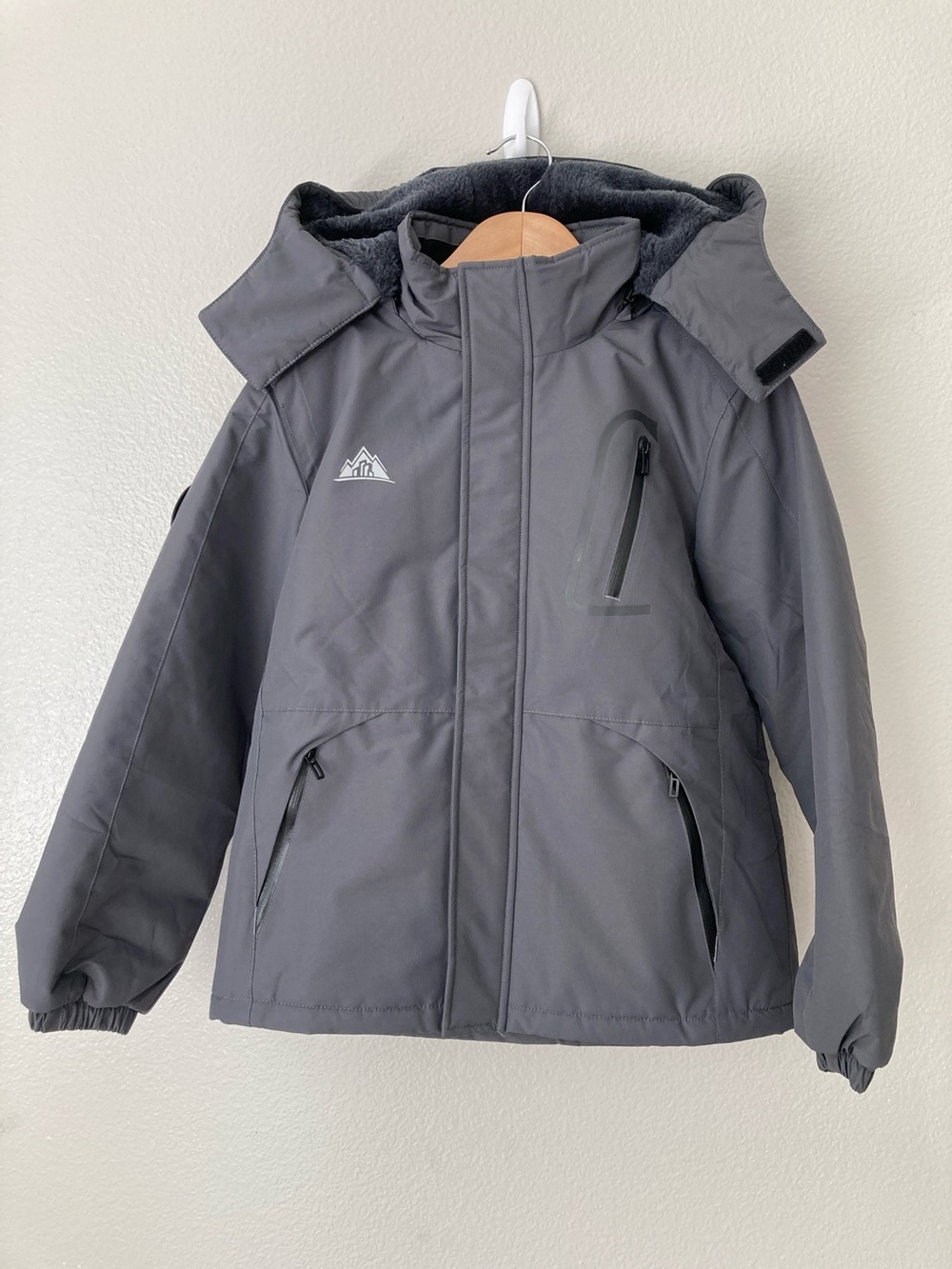 Moerdeng winter jacket hooded fleece lined removable hood compass detail sz 8
